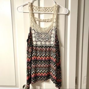 7 Tops $25/ No Boundaries Multi Colored Embroidered neckline Tank Top.Size Large